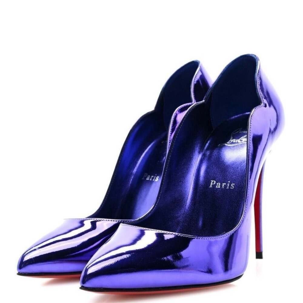Christian Louboutin Hot Chick 100 Metallic Mirrored Leather Purple Pumps